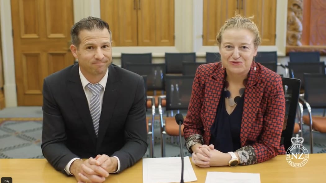 Chris Penk & Rachel Brooking; chair and deputy chair of the Regulation Review Committee. This screenshot is from an outreach video on the Committee's Facebook page.