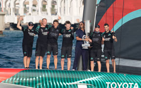Team New Zealand celebrate winning the America’s Cup Preliminary regatta in Jeddah.