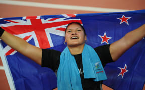 New Zealand shotputter Valerie Vili takes out the gold medal in the 2008 Beijing Olympics final.