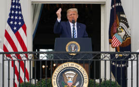 US President Donald Trump speaks about law and order from the South Portico of the White House in Washington, DC, on October 10, 2020. -