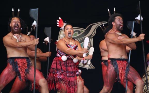 Nga Tumanako performing on the morning of day 3 of Te Matatini, the national kapa haka festival.