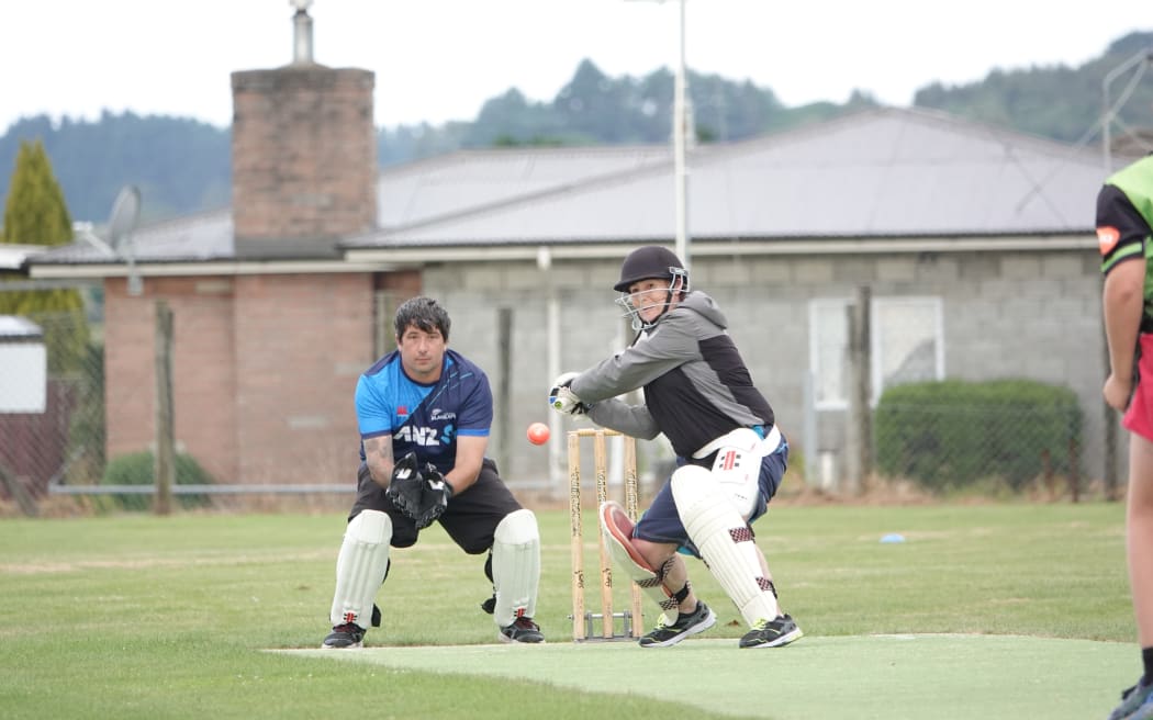 Karen Gunn bats in a practice match. Before her comeback her last game of cricket was the 1993 world cup final.