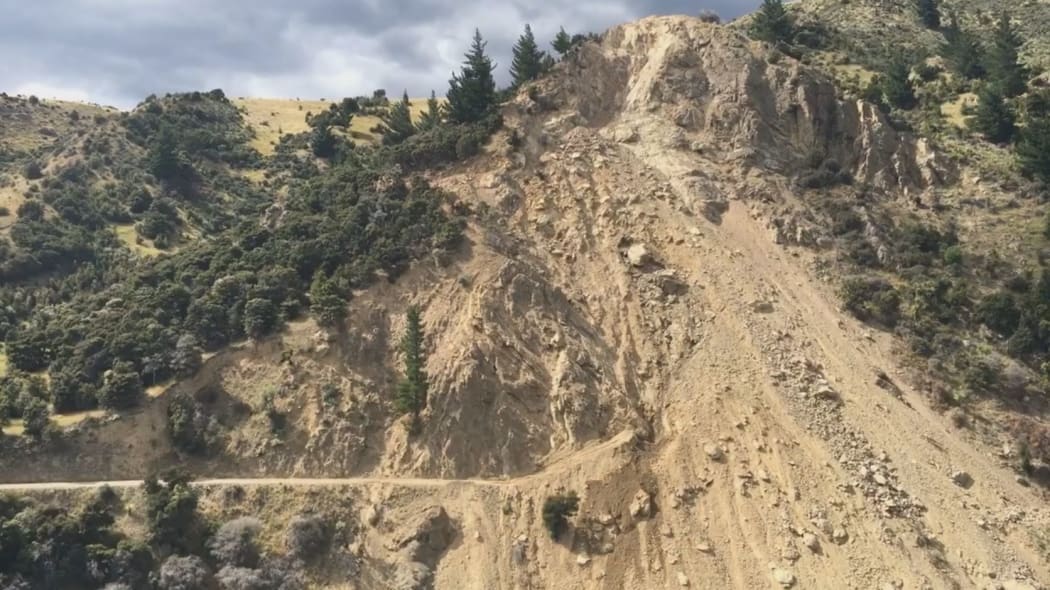 A landslip blocked the Awatere Valley Road, near Seddon, after the 7.8 magnitude earthquake on 14 November 2016.