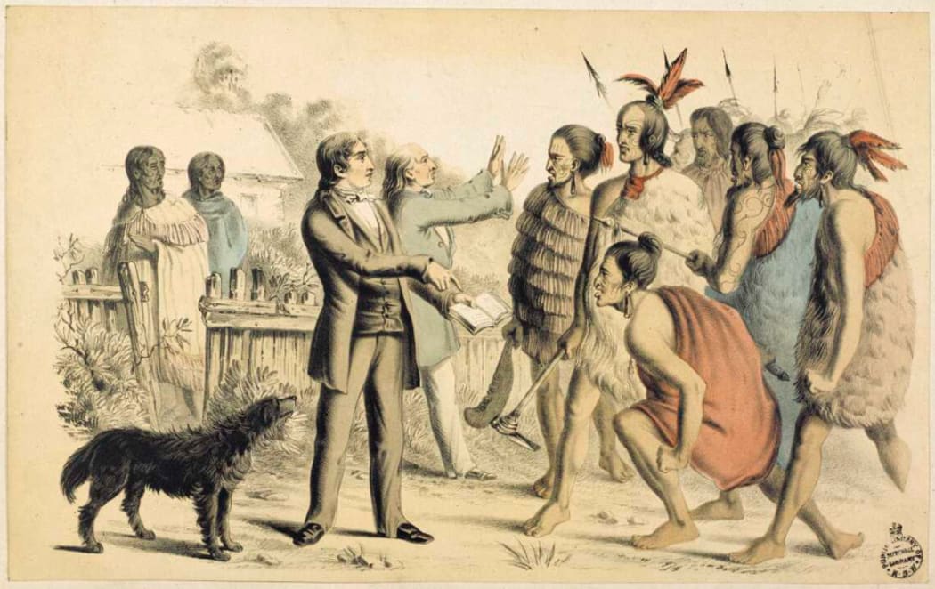 Henry and William Williams calm hostile Maori by speaking extracts of the Bible in Maori.