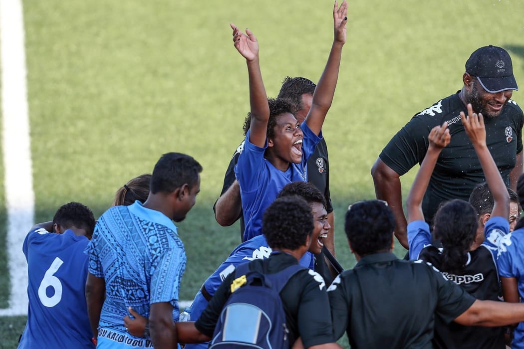 Fiji celebrate reaching the OFC Women's Nations Cup final for the first time.