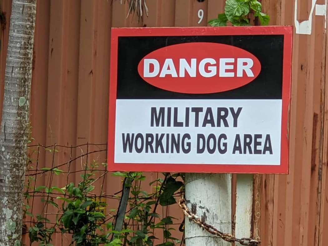 Sign in front of the NEA facility where the dogs are temporarily housed