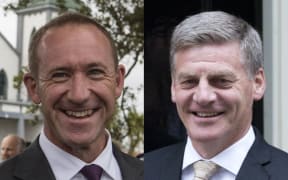 Labour leader Andrew Little wearing contact lenses, and Prime Minister Bill English at Downing Street.