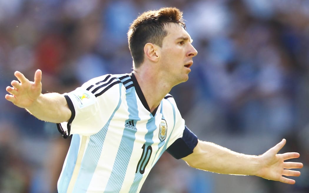 Lionel Messi celebrates his goal for Argentina against Iran at the World Cup.
