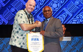 FIFA chief Gianni Infantino with OFC President Lambert Maltock