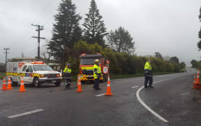 The cordon near the scene of the school bus crash in Taranaki.