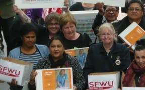 Aged care workers and union member presented a petition to the Employment Relations Authority in Auckland.