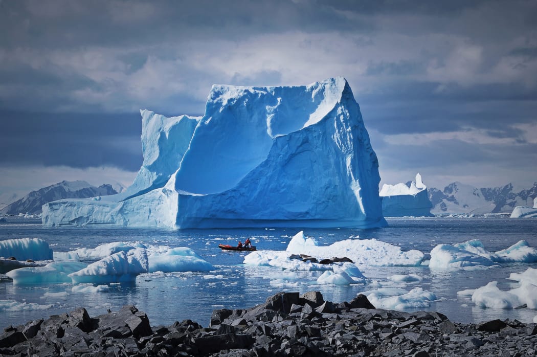 Icebergs grounded near Adelaide Island, Antarctica Peninsula.