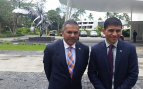 Fiji trade, tourism & now lands & minerals minister Faiyaz Koya (left) arrives at the Fiji Australia Business Forum