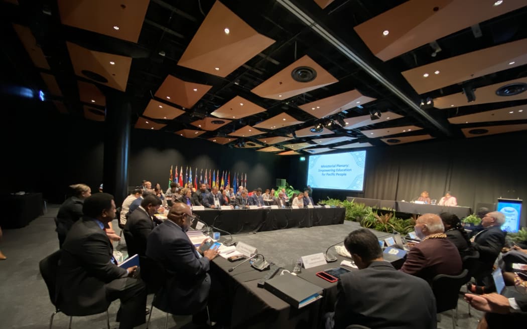 Pacific education ministers talanoa at Inaugural Conference of Pacific Education Ministers in Auckland New Zealand.