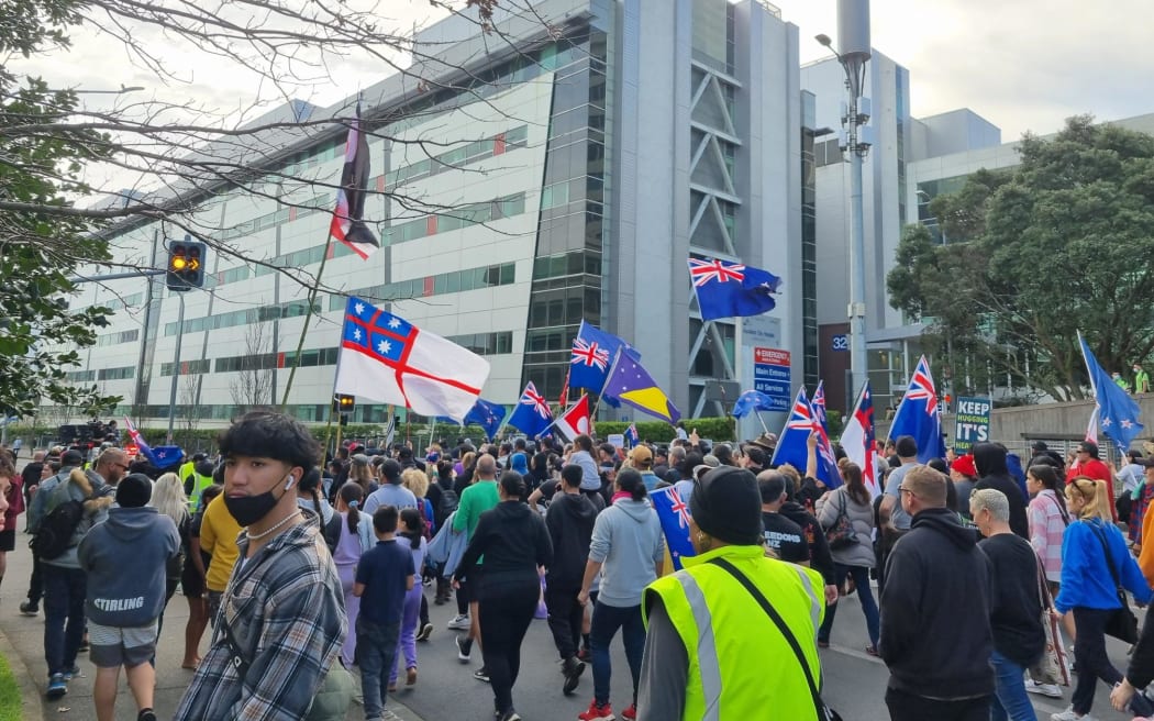 The Freedom and Rights Coalition protest at Auckland Domain on 6 August 2022.