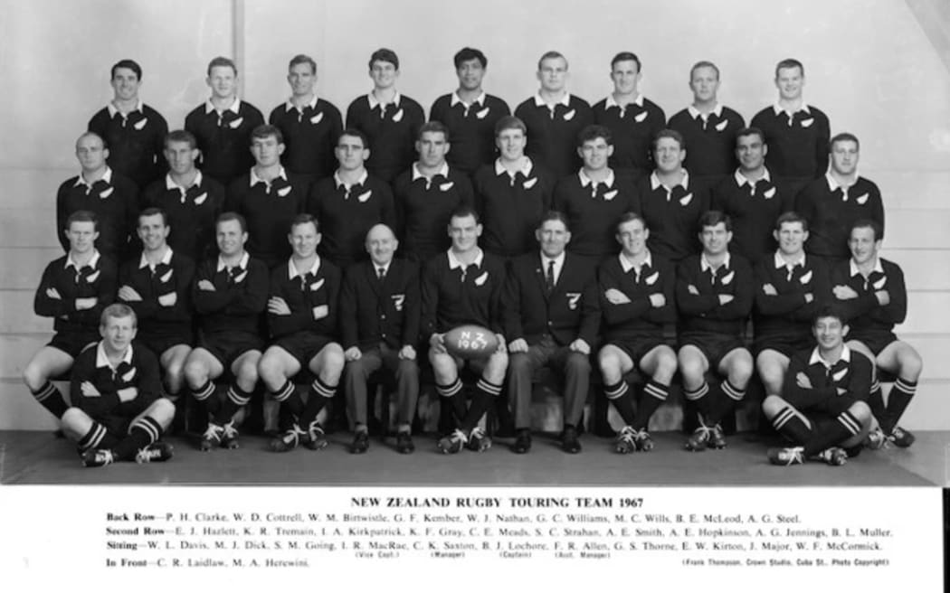 New Zealand rugby touring team (All Blacks) 1967. Crown Studios Ltd :Negatives and prints. Ref: 1/1-030662-F. Alexander Turnbull Library, Wellington, New Zealand. /records/23107979