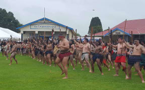 Hundreds of toa, Māori warriors from Taranaki and around the country give Prime Minister Jacinda Ardern and her Māori ministers a fierce welcome at Owae Marae in Waitara for Te Pūtake o te Riri.