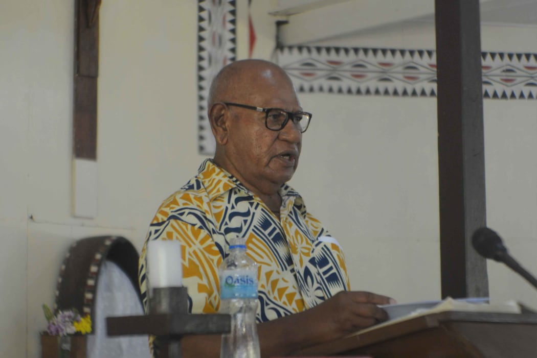 ABG President Grand Chief Dr John Momis addresses the Bougainville Public Service during their dedication mass at the Hahela Parish in Buka Town. The Mass was celebrated by Bougainville Diocese Bishop Bernard Unabali.