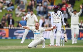 Neil Wagner appeals unsuccessfully for a LBW decision on Shamarh Brooks. New Zealand Black Caps v West Indies, Day 3 of the 2nd international cricket test at the Basin Reserve, Wellington on Sunday 13 December 2020.