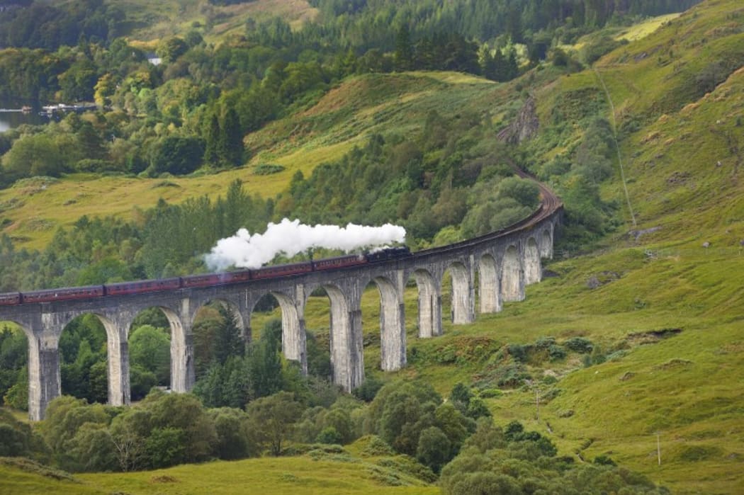 The Jacobite steam train crossing the viaduct of Glenfinnan.
