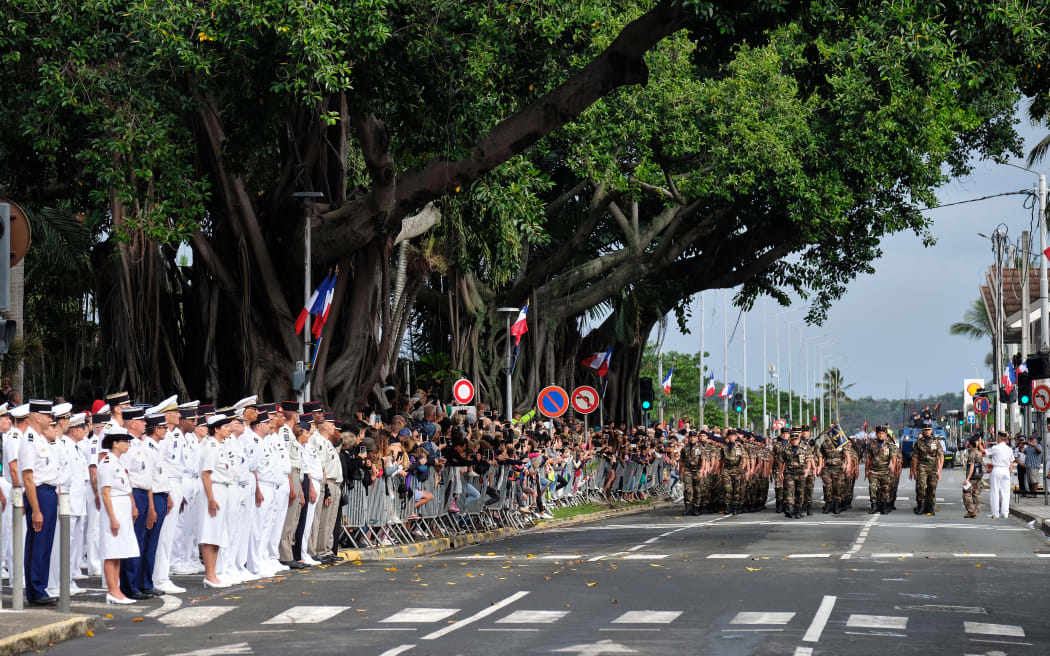 Le défilé militaire de l'anniversaire du 14 juillet à Nouméa, en Nouvelle-Calédonie, le 14 juillet.