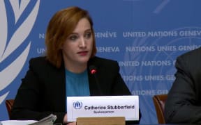 The UNHCR's Catherine Stubberfield addresses a media conference in Geneva.