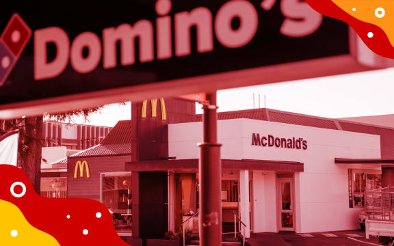 Domino's and McDonald restaurants with stylised red and yellow borders