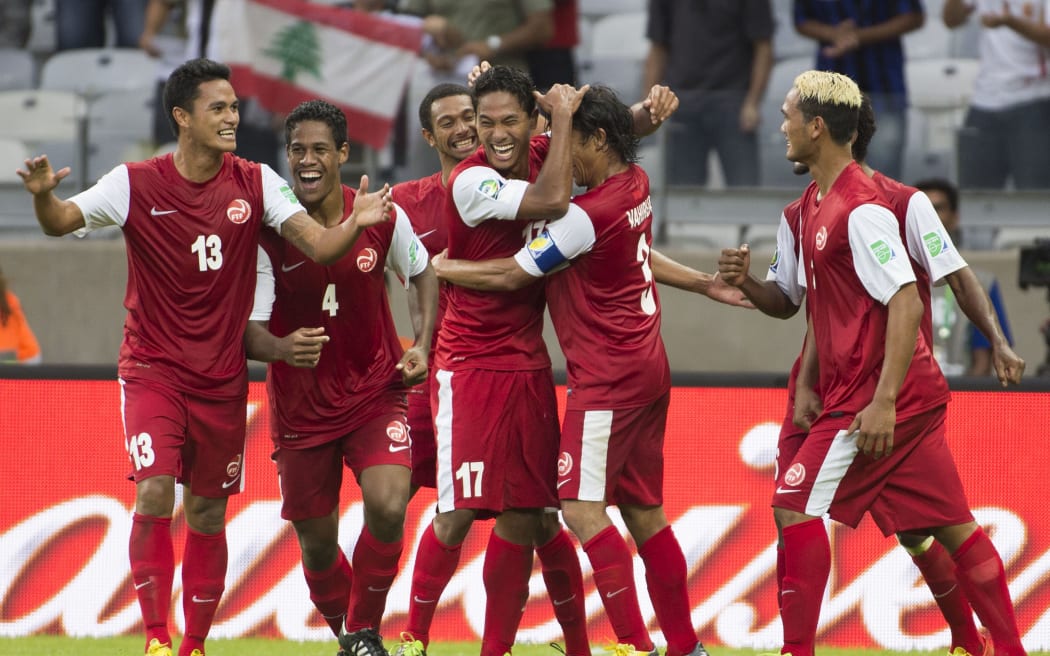 Tahiti players celebrate a goal during the 2013 FIFA Confederations Cup in Brazil.