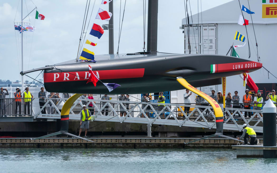 America's Cup challenger Luna Rossa Prada Pirelli Team christen and launch their second AC75 at their Base in Aucklands Viaduct Harbour,