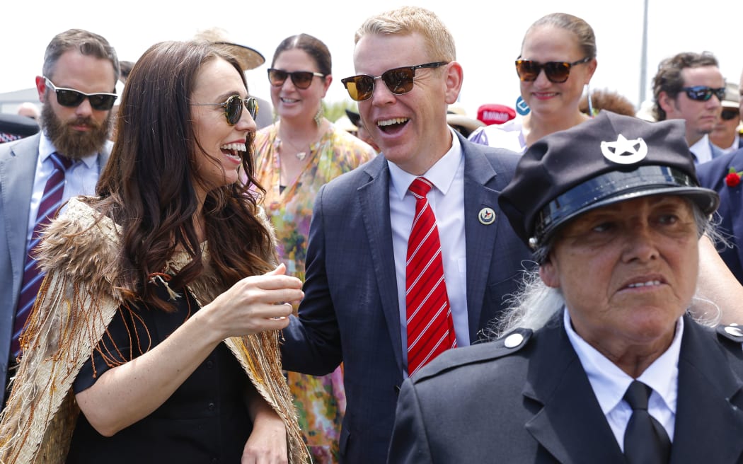 Outgoing NZ Prime Minister Jacinda Ardern and Incoming Labour leader and Prime Minister Chris Hipkins during RÄtana celebrations 