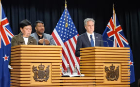 Foreign Minister Nanaia Mahuta and US Secretary of State Antony Blinken hold a media conference in Wellington on 27 July 2023.