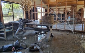 Flood damage at Kerry Goldfinch's house in Pakowhai.