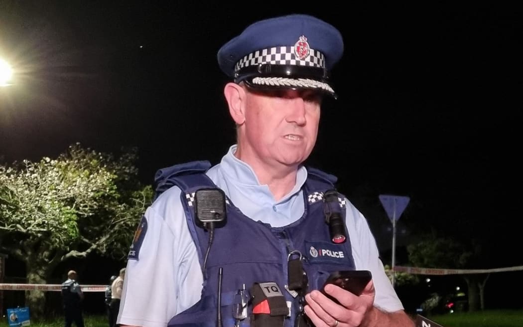 Inspector Danny Meade gives a press briefing following the death of a man at a dairy in Sandringham, Auckland following a robbery.