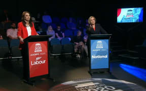 Labour leader Jacinda Ardern and National leader Judith Collins during the Newshub leaders dehate. 30 September 2020