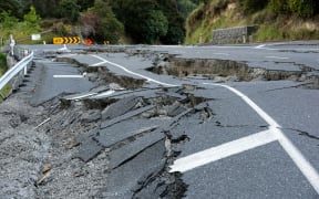 Earthquake damage to State Highway 1,south of Kaikoura on November