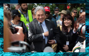 Winston Peters greets crowd and media