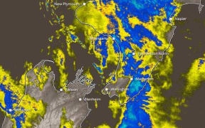 MetService's rain radar shows the weather sweeping across Wellington at 10pm on Thursday.