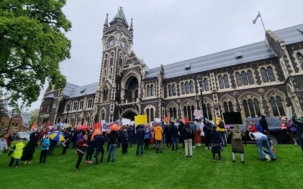 Hundreds members rallied for better pay and working conditions at the University of Otago on 11 October, 2022.