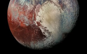 In this image of Pluto's surface, the red luminance corresponds to the infrared data acquired by the Ralph/MVIC instrument carried by New Horizons.