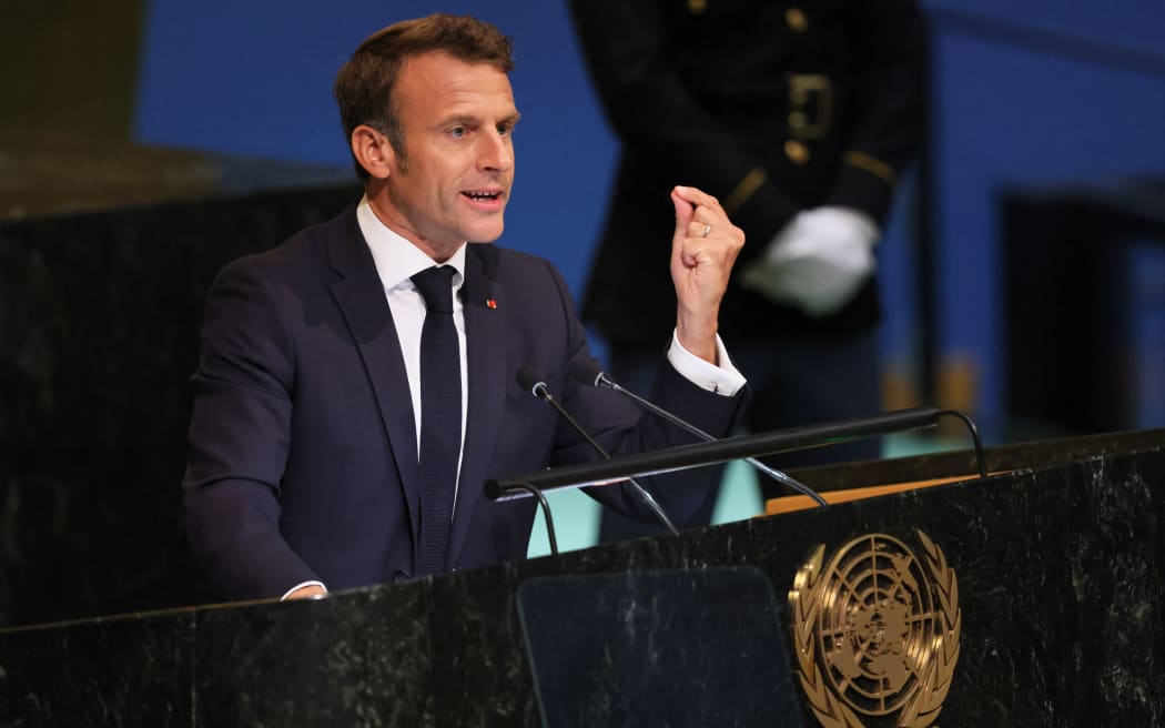 French President Emmanuel Macron speaks at the 77th session of the United Nations General Assembly on 20 September, 2022, in New York City.