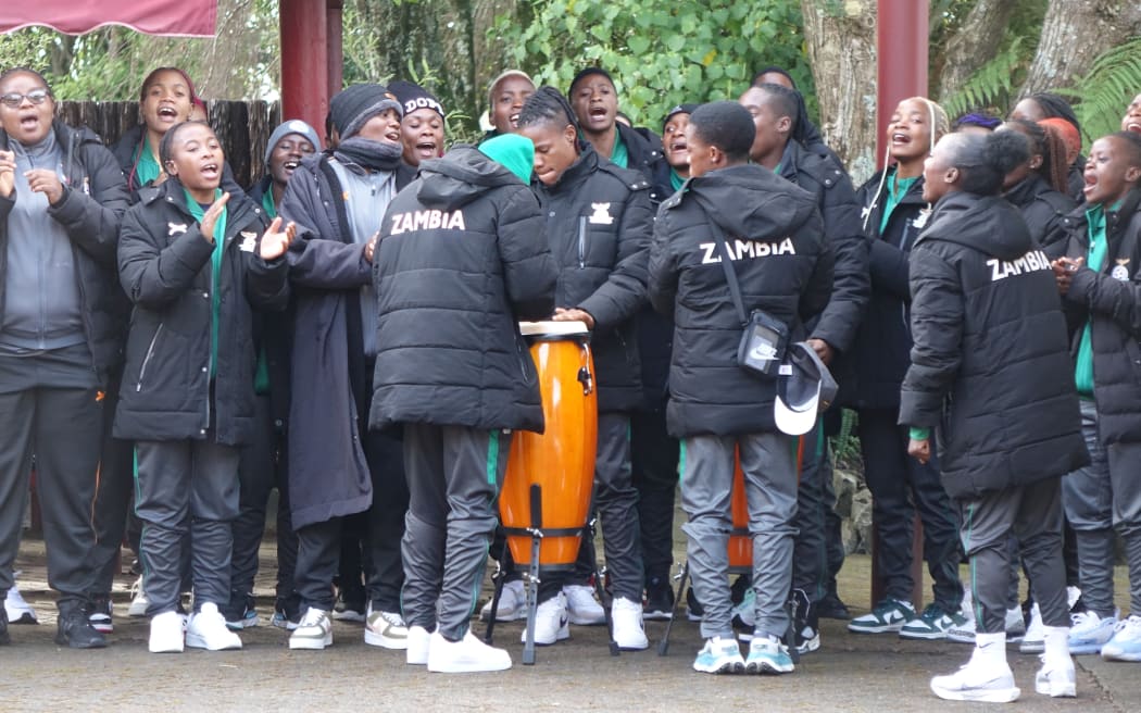 Zambia women's football team welcomed at Tūrangawaewae Marae.