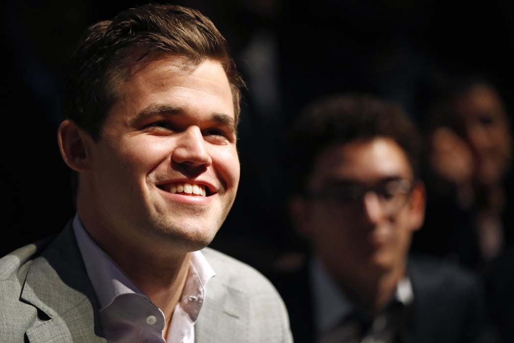 Magnus Carlsen pictured after his victory over challenger Fabiano Caruana.