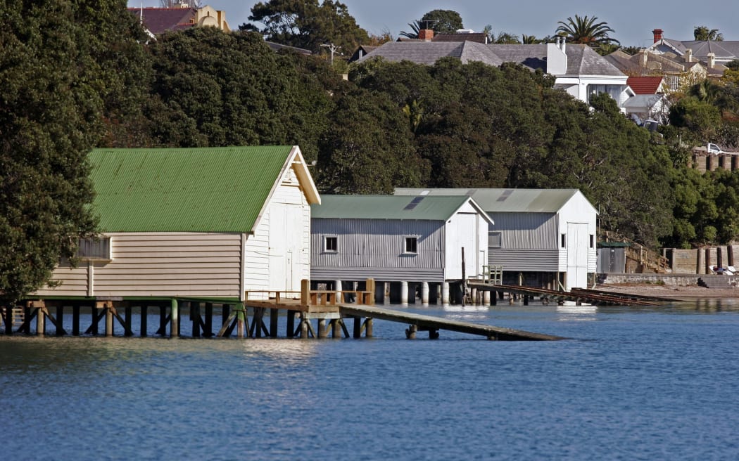 Boat sheds in the upmarket Auckland suburb of Herne Bay