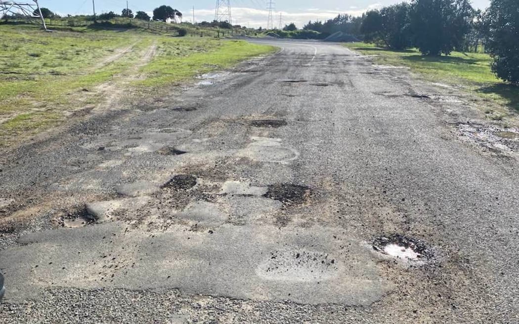 Pothole riddled road in Northland