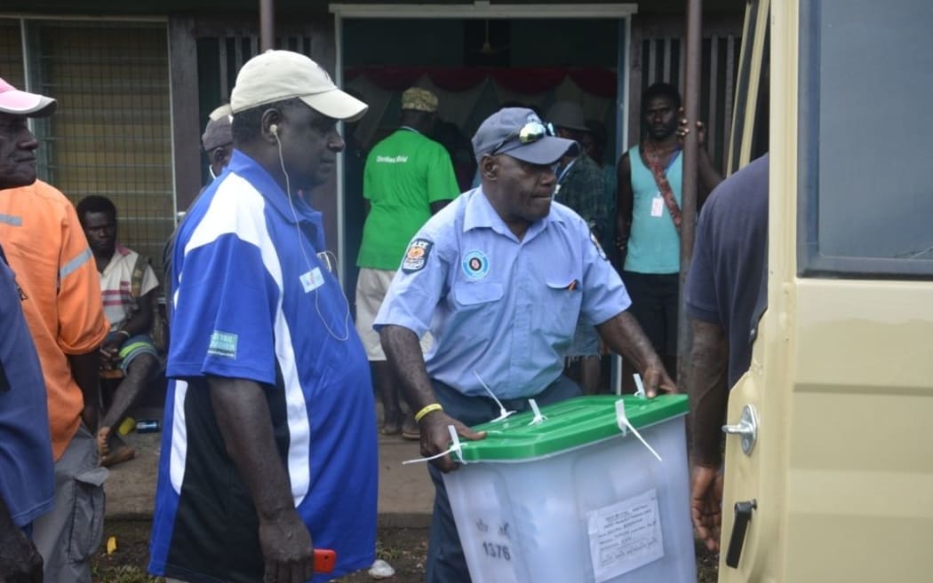 Full ballot boxes being transported for counting in Bougainville