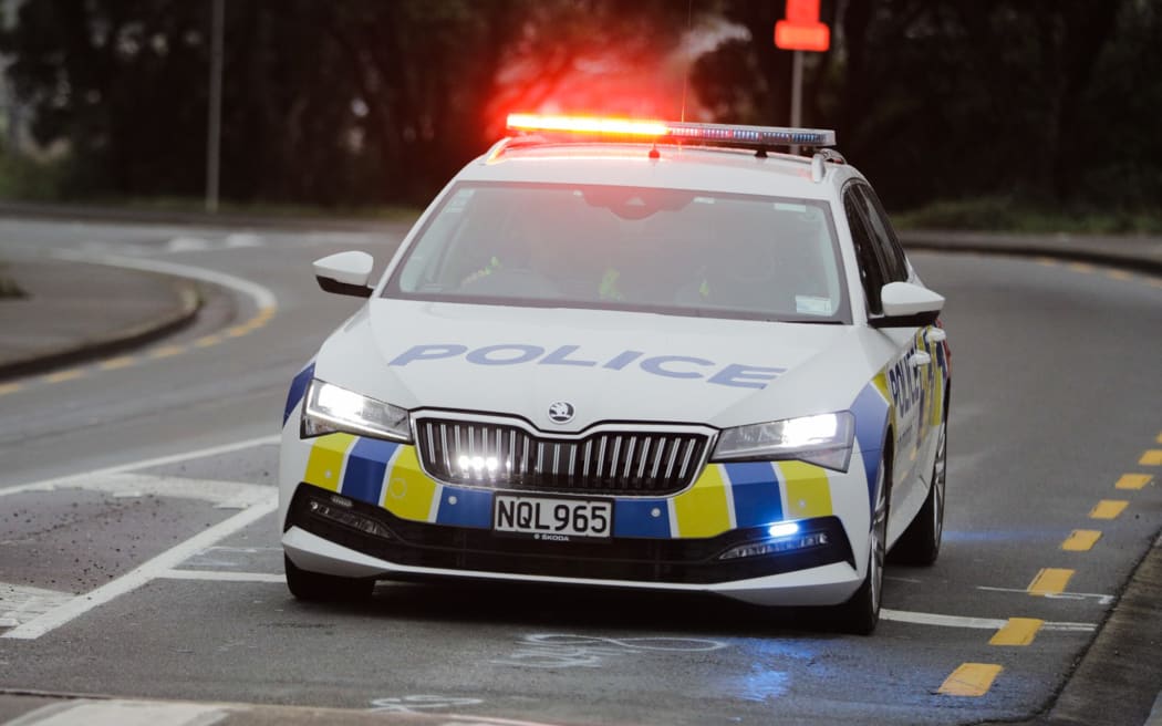 Police car driving past through Tawa