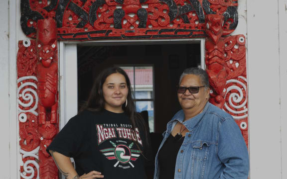 Kahu and her big sister at Rahiri Marae in Waimana