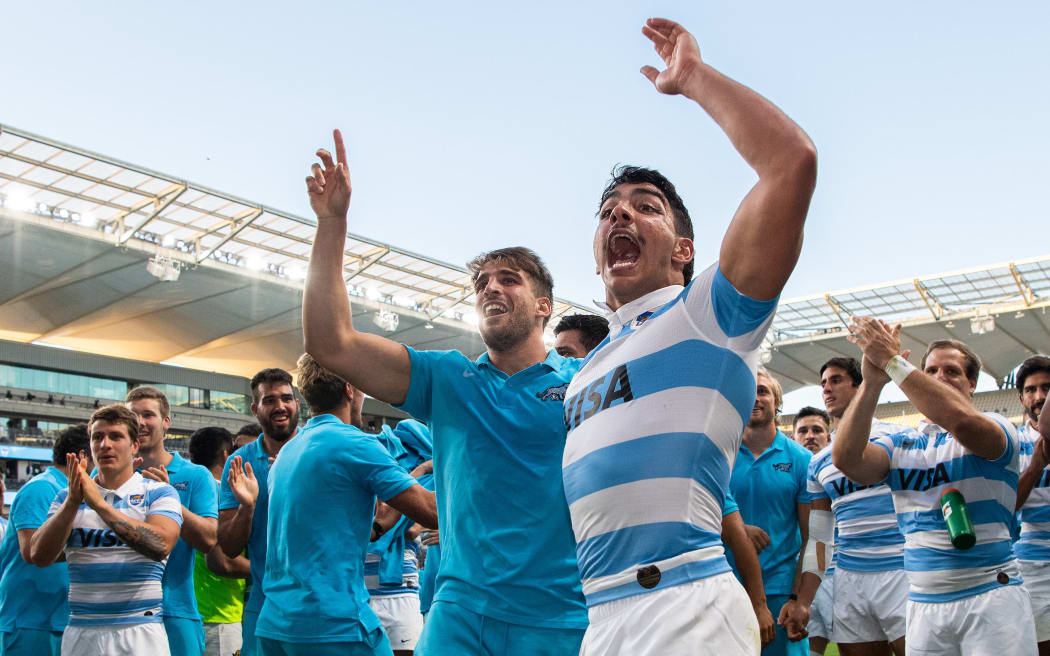 The Pumas celebrate their first ever win over the All Blacks.