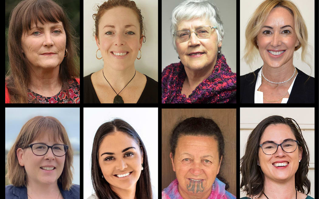 Northland has 13 new women local government politicians. Photographed from left (top row) Ann Court (FNDC), Amy Macdonald (NRC), Carol Peters (WDC), Jayne Golightly (WDC); (bottom row) Eryn Wilson-Collins (KDC), Felicity Foy (FNDC), Hilda Halkyard-Harawira (FNDC), Kelly Stratford. The remaining politicians not in the montage are Pera Paniora and Rachael Williams (KDC), Deb Harding and Marie Olsen (WDC) and Tui Shortland (NRC).