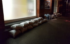 Sandbags outside Sarjeant on the Quay gallery.
